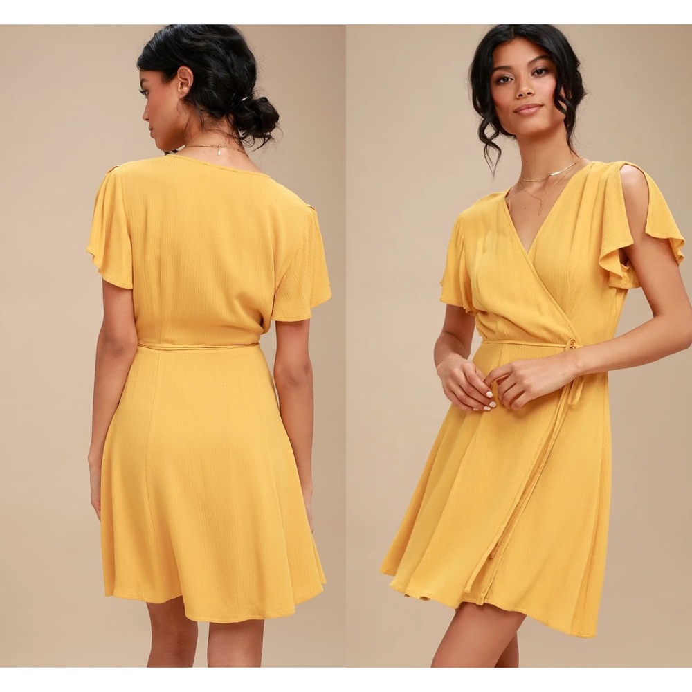 LULUS | Harbor Point Mustard Yellow Wrap Dress